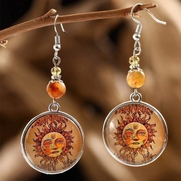 Jewelry - Bohemian Sun Medallion Drop Earrings